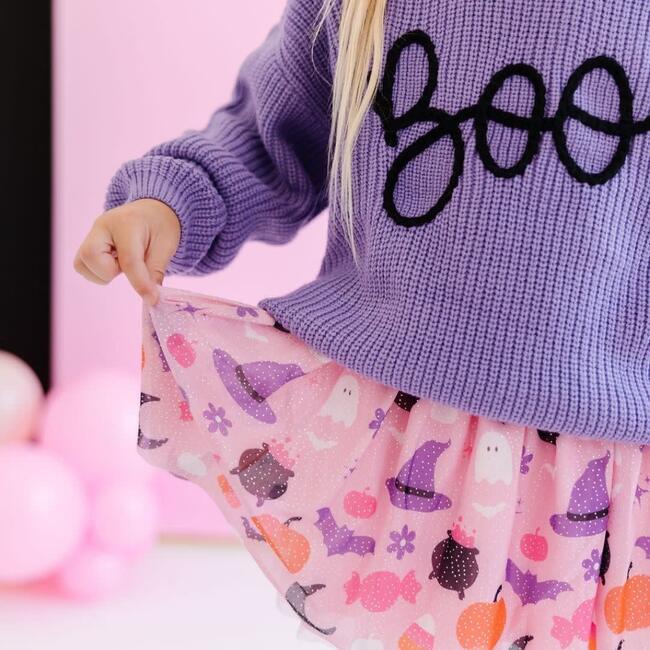 Boo Halloween Yarn Knit Sweater, Lavender - Sweatshirts - 4