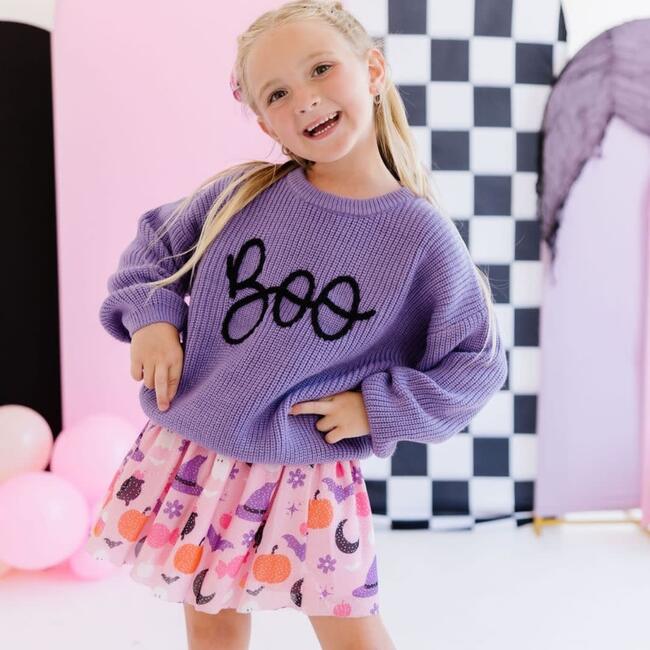 Boo Halloween Yarn Knit Sweater, Lavender - Sweatshirts - 5