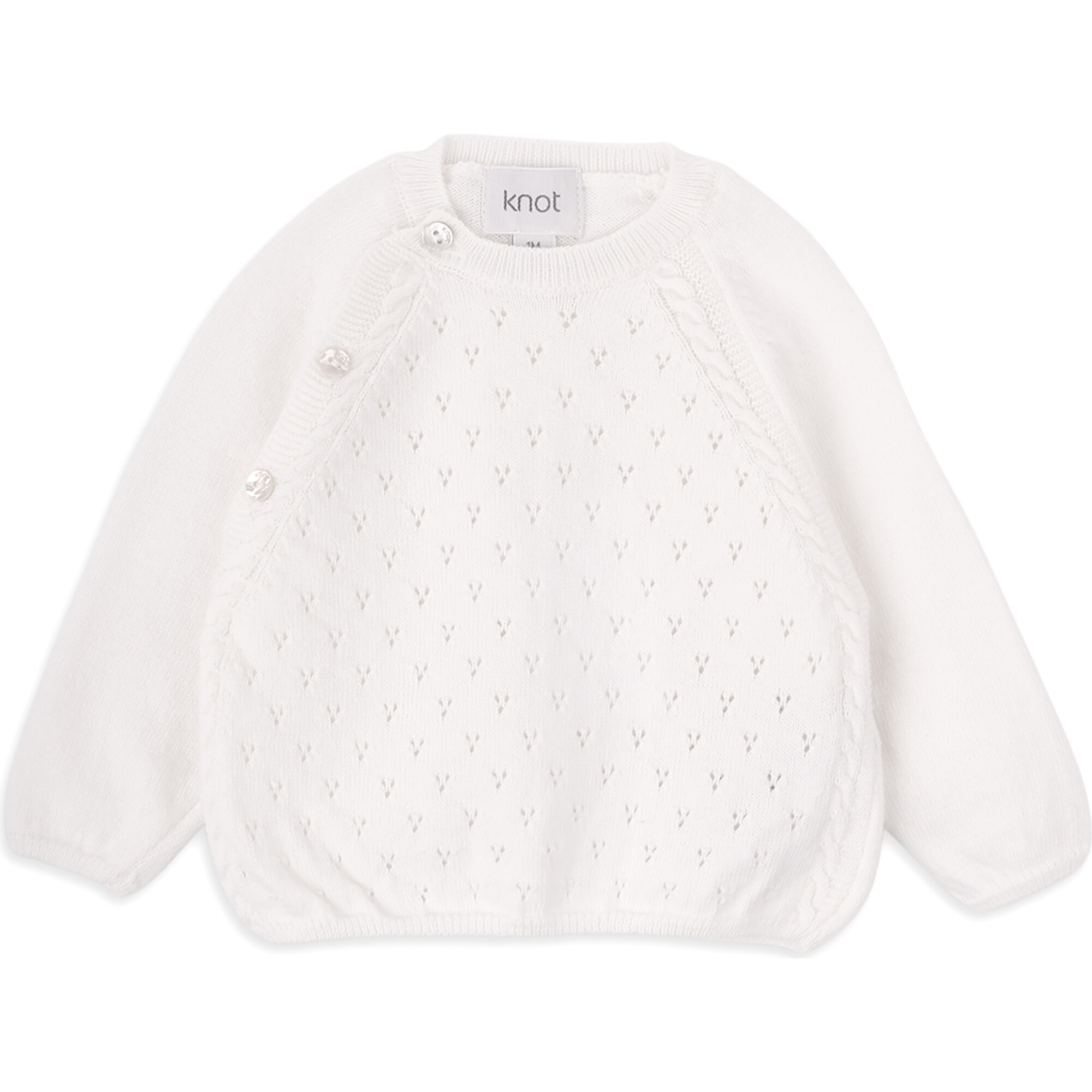 Newborn Cotton Long Sleeve Sweater, White - Sweaters - 1