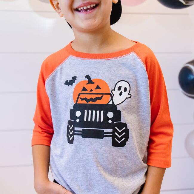 Pumpkin Monster Truck Halloween 3/4 Shirt, Heather/Orange - Shirts - 3