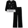 Sequin Starry Night Velour Top & Pleated Peplum Set, Black - Mixed Apparel Set - 1 - thumbnail