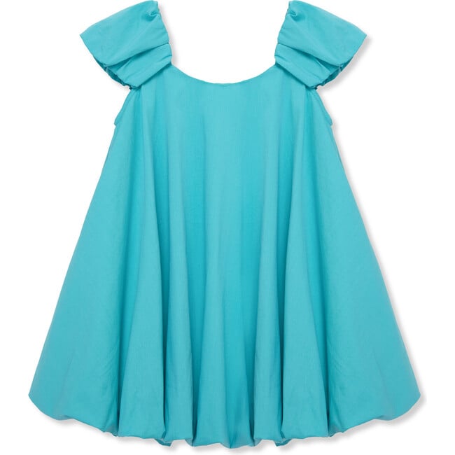 Sequin Bow Ruched Sleeve Bubble Dress, Teal - Dresses - 2