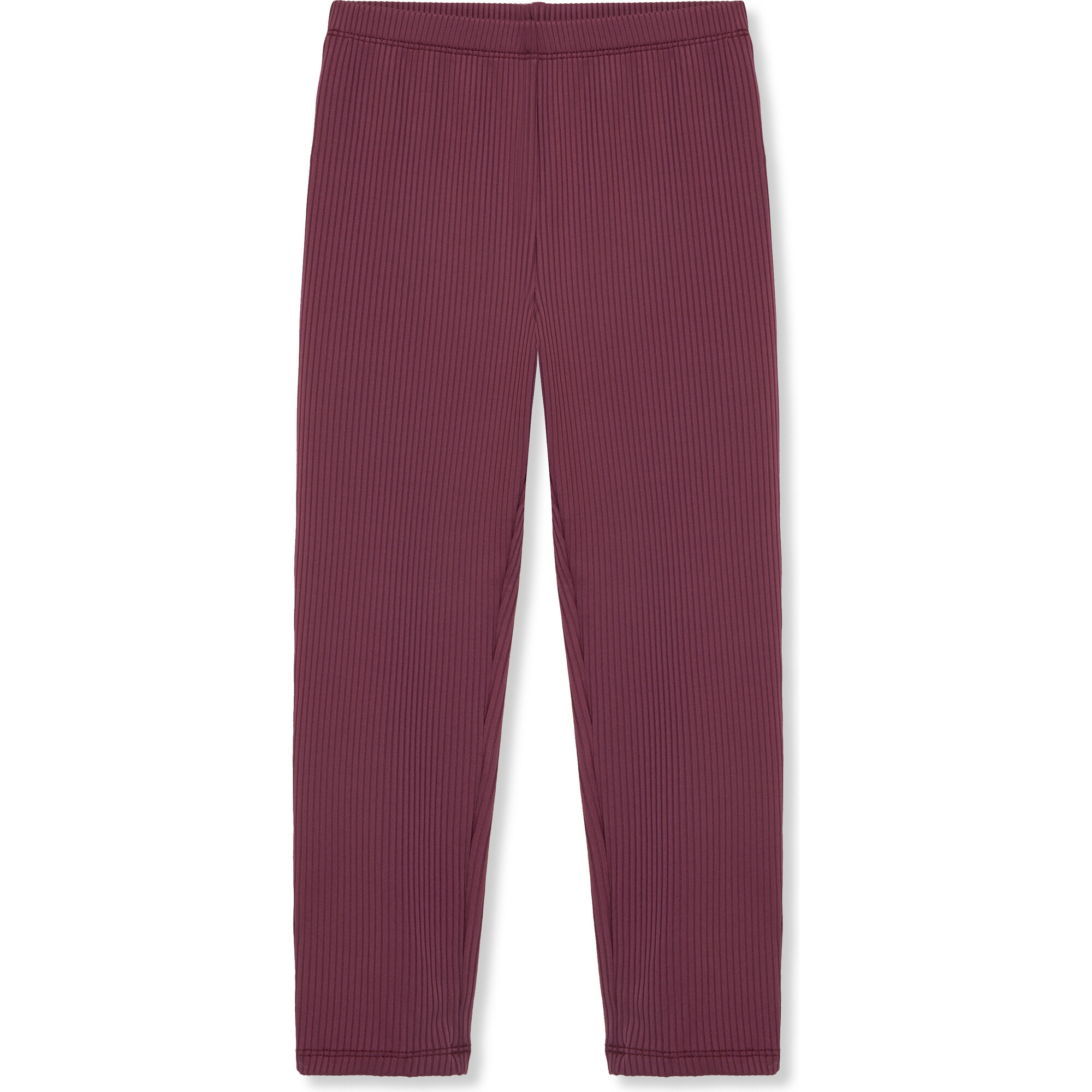 Ribbed Elastic Waist Legging, Burgundy - Leggings - 1