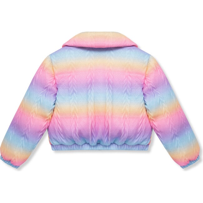 Plush Knit Peter Pan Collar Zip-Up Puffer Jacket, Rainbow - Jackets - 2