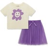 Happy Flower Knit Sweater & Tutu Skirt Set, Purple - Mixed Apparel Set - 1 - thumbnail