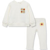 French Terry Crochet Trim Top & Ribbed Legging Set, Off-White - Mixed Apparel Set - 1 - thumbnail