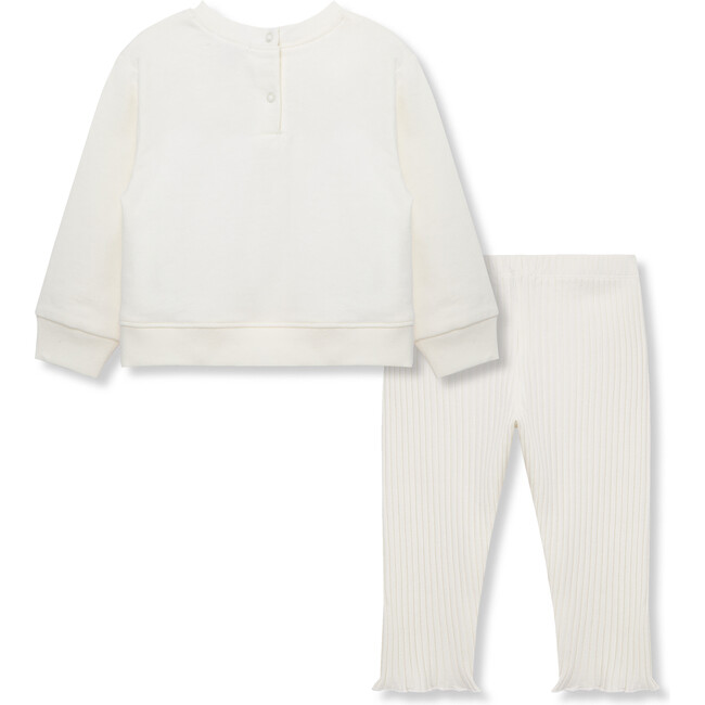 French Terry Crochet Trim Top & Ribbed Legging Set, Off-White - Mixed Apparel Set - 2
