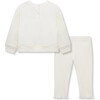 French Terry Crochet Trim Top & Ribbed Legging Set, Off-White - Mixed Apparel Set - 2