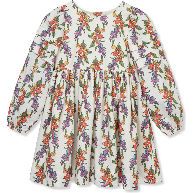 Floral Print Woven Elastic Cuff Pleated Sleeve Dress, Multicolors