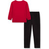 Floral Applique Lace Knit Top & Knit Legging Set, Red - Mixed Apparel Set - 2