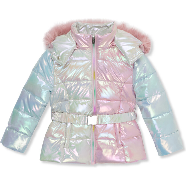 Color-Block Metallic High Collar Zip-Up Puffer Jacket, Multicolors