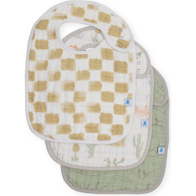 Cotton Muslin Multi-Layered Classic Snap-On Bib, Adobe Checker (Pack Of 3)