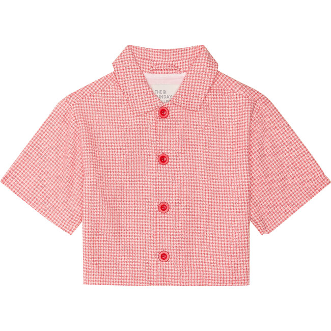 Houndstooth Short Sleeve Drop Shoulder Crop Jacket, Red - Jackets - 1