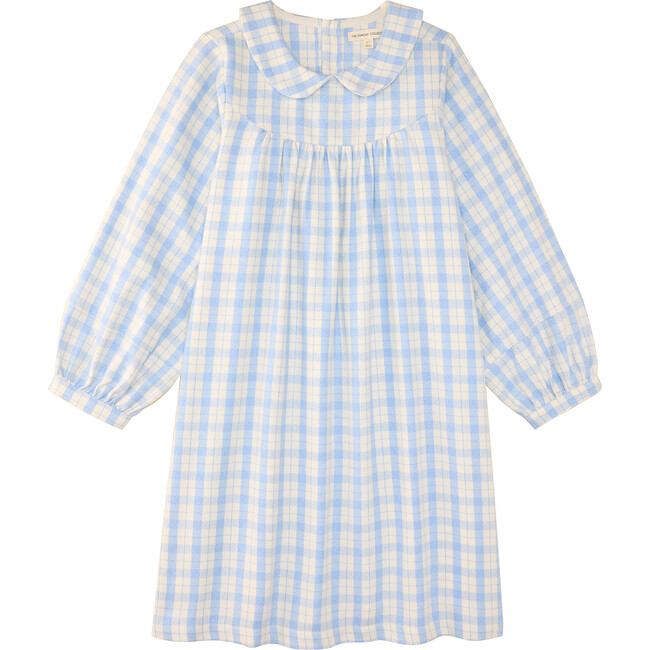 Babydoll Plaid Peter Pan Collar Balloon Sleeve Dress, Sky - Dresses - 1