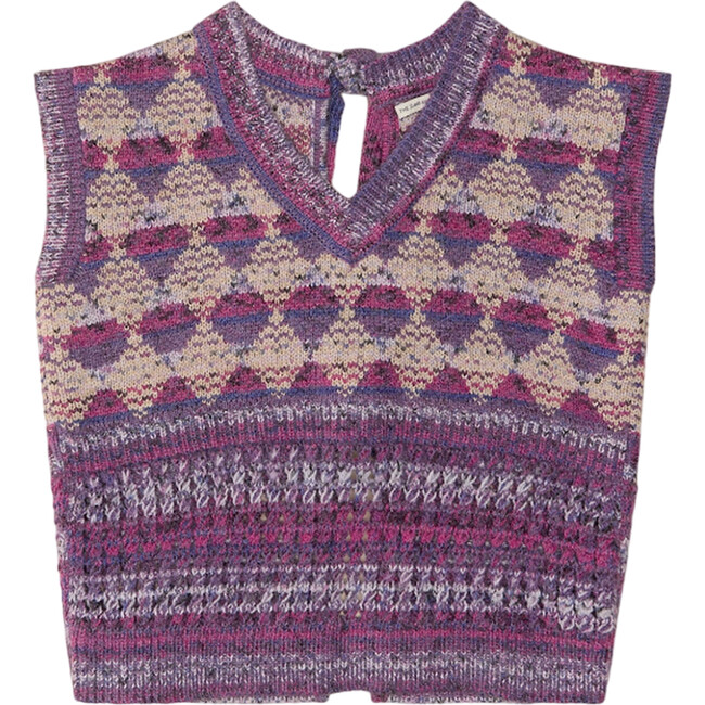 Checkered Intarsia Tie Back Sweater Vest, Purple - The