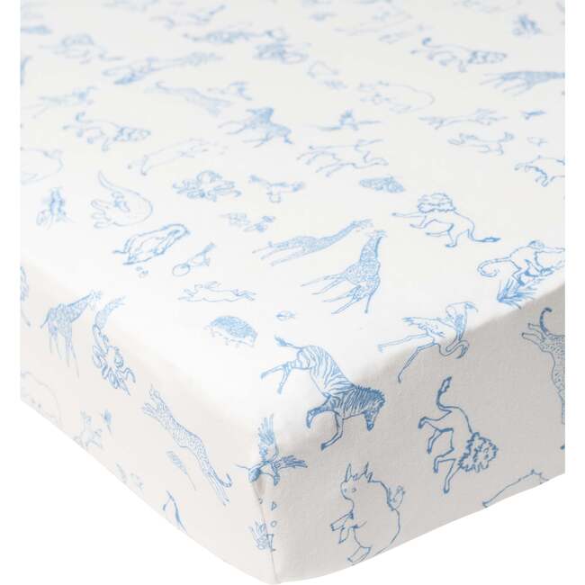 Crib Sheet, Blue Animal Parade