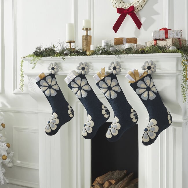 Flower Power Christmas Stocking, Blue - Stockings - 3