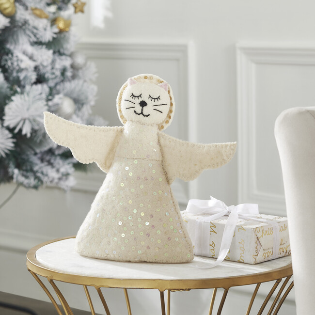 Felt Cat Angel Tree Topper, Cream - Tree Toppers - 3