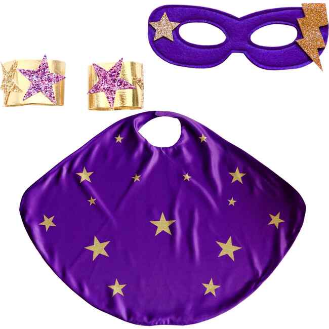 Superhero Star Cape + Mask + Cuffs Set, Purple