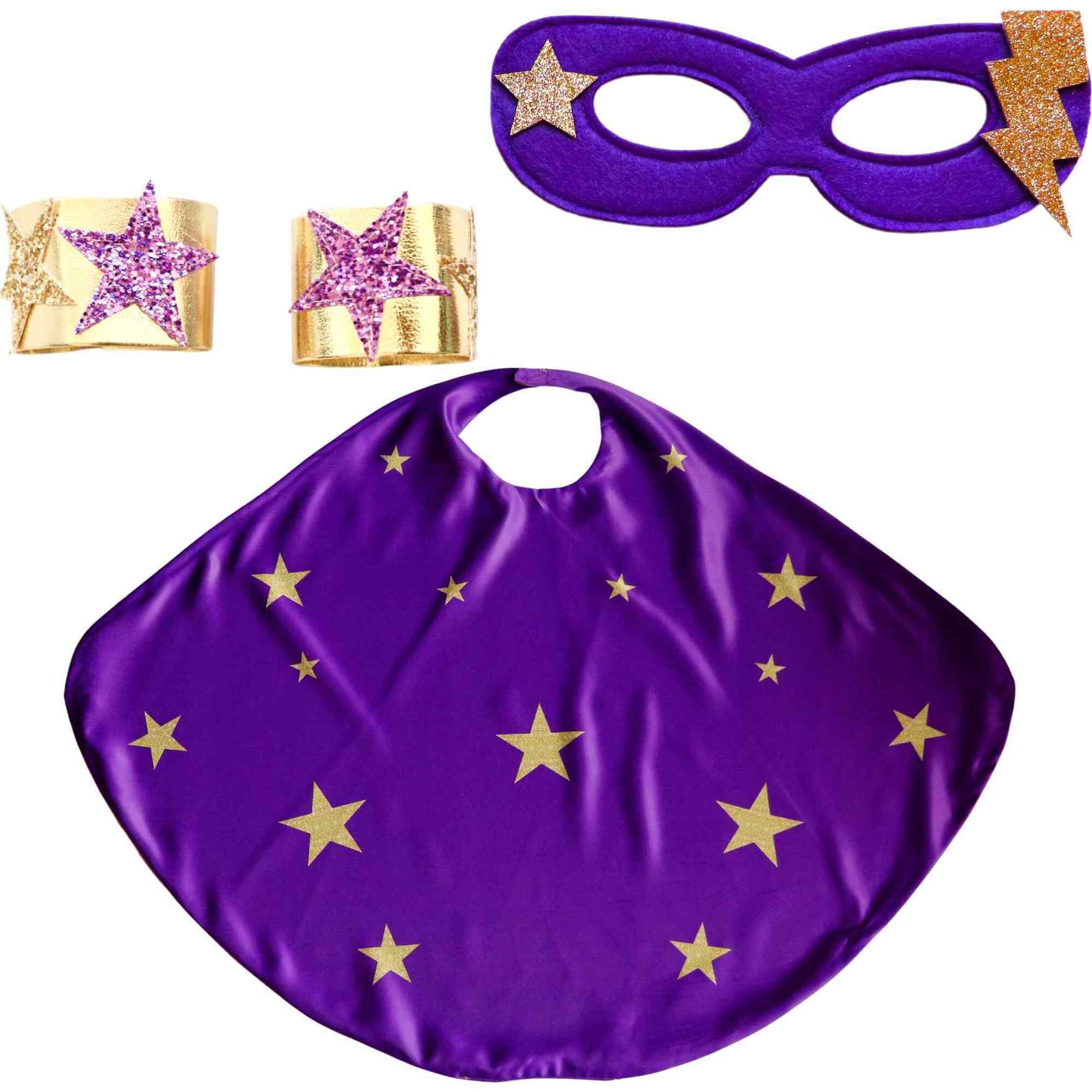 Superhero Star Cape + Mask + Cuffs Set, Purple - Costumes - 1