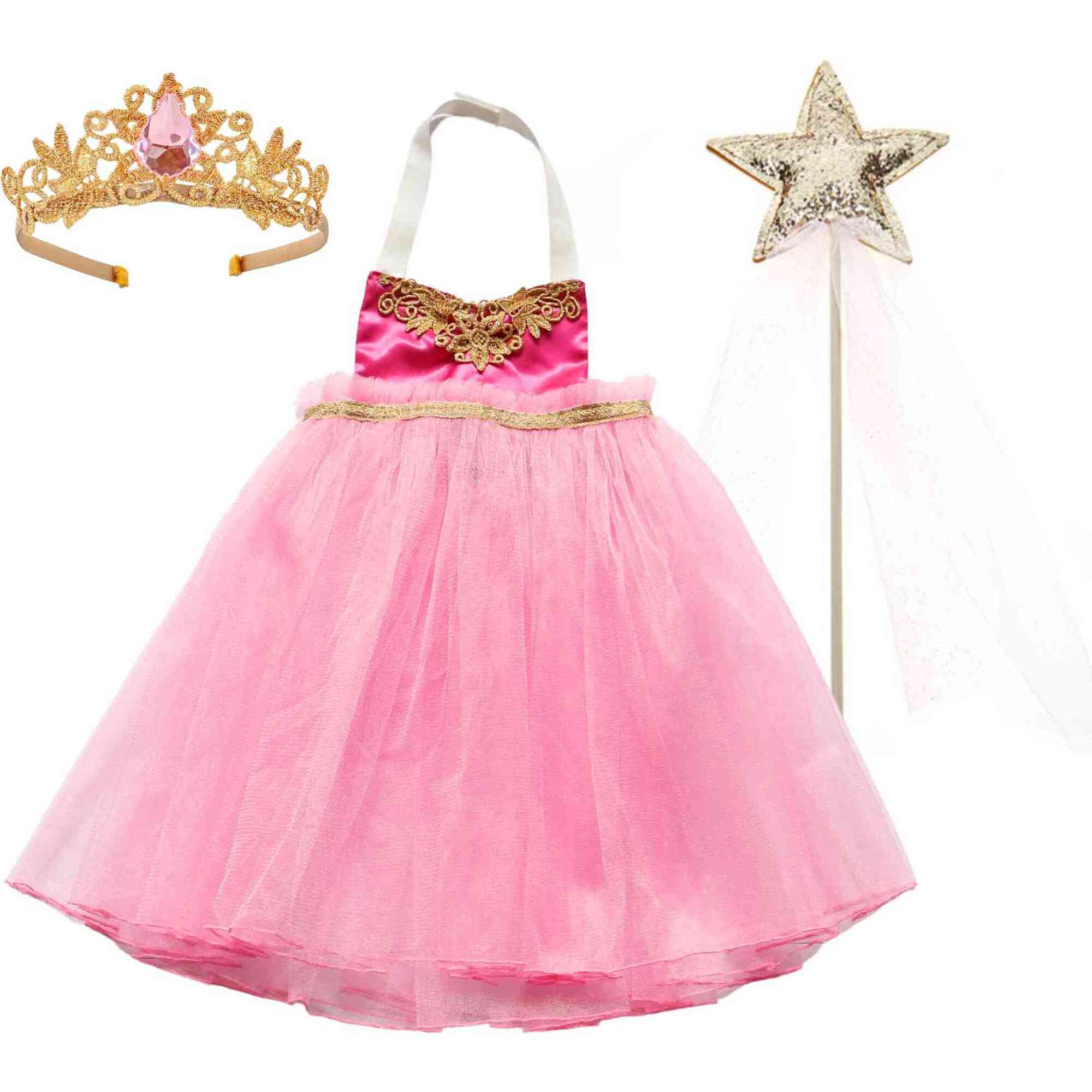 Princess Apron Dress Set, Dark Pink - Costumes - 1