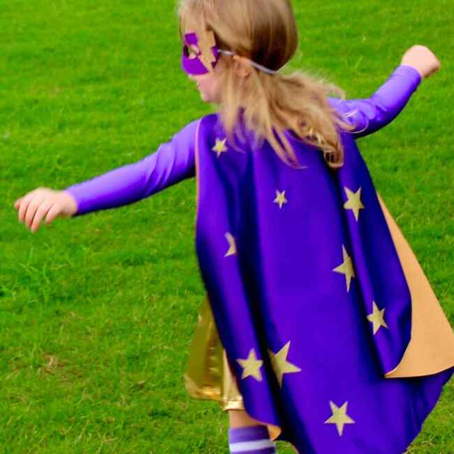 Superhero Star Cape + Mask + Cuffs Set, Purple - Costumes - 3