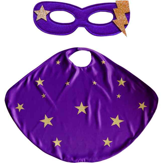 Superhero Star Cape + Mask + Cuffs Set, Purple - Costumes - 4