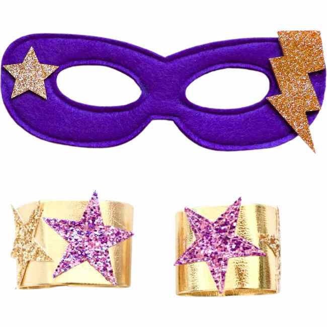 Superhero Star Cape + Mask + Cuffs Set, Pink - Costumes - 7