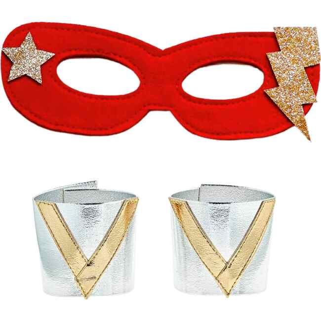 Superhero Star Cape + Mask + Cuffs Set, Blue - Costumes - 7