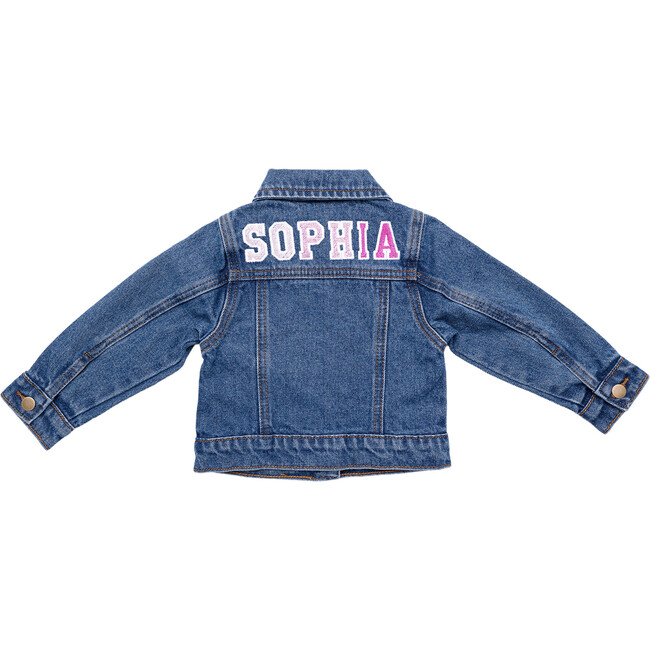 Custom Embroidered Washed Denim Jacket, Deep Blue & Pink Ombre