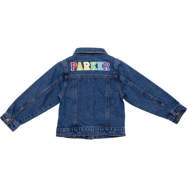 Custom Embroidered Washed Denim Jacket, Deep Blue & Rainbow