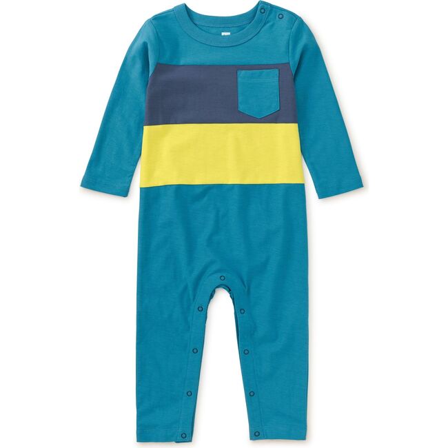 Striped Pocket Baby Romper, Nordic Blue