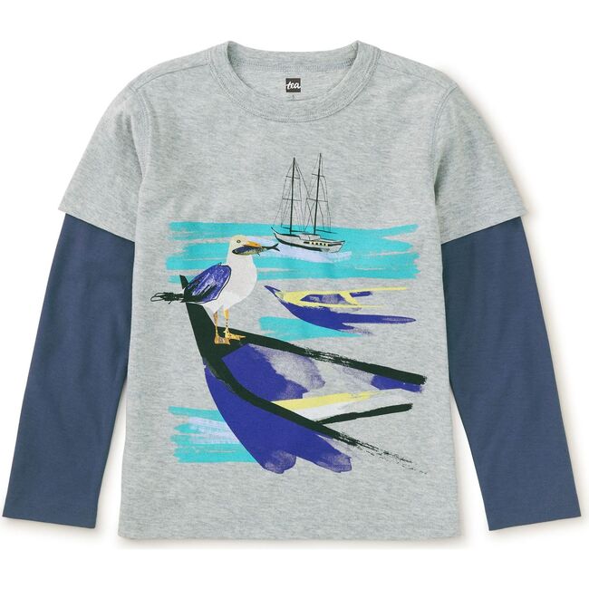 Seagull Snack Layered Tee, Med Heather Grey