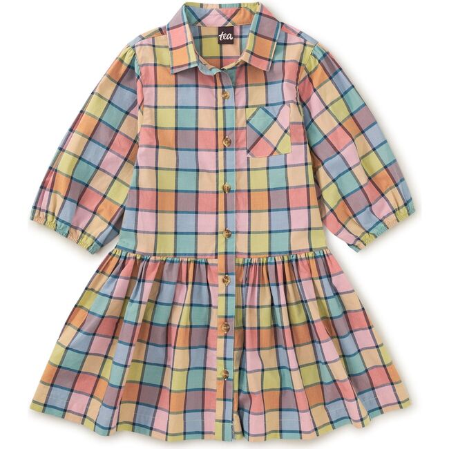 Collared Blouson Sleeve Dress, Van Lake Plaid