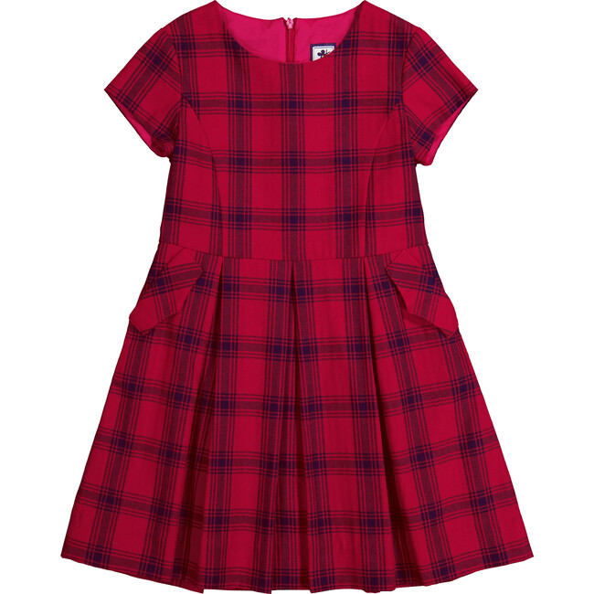 Scarlett Plaid Short Sleeve Pocket Party Dress, Red