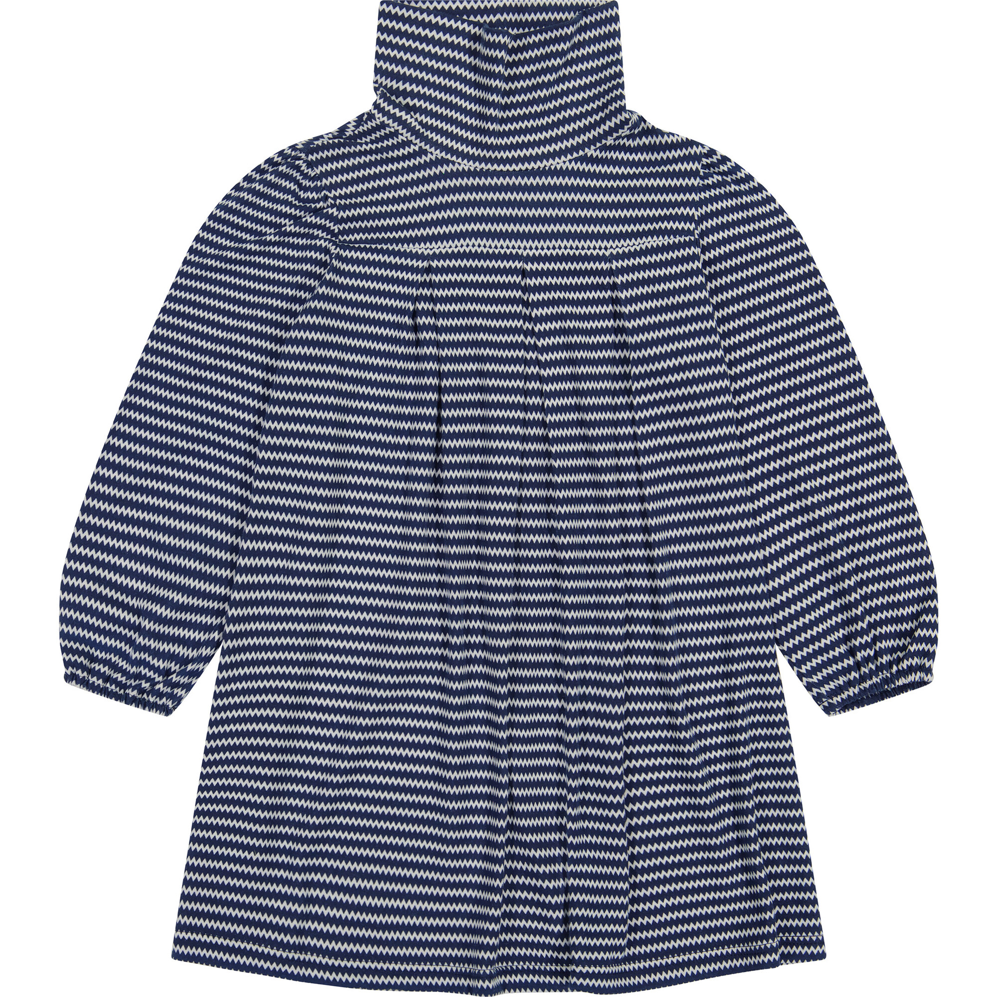 Suzy Zigzag Box Pleat Pull Over Turtleneck Dress, Navy - Dresses - 1