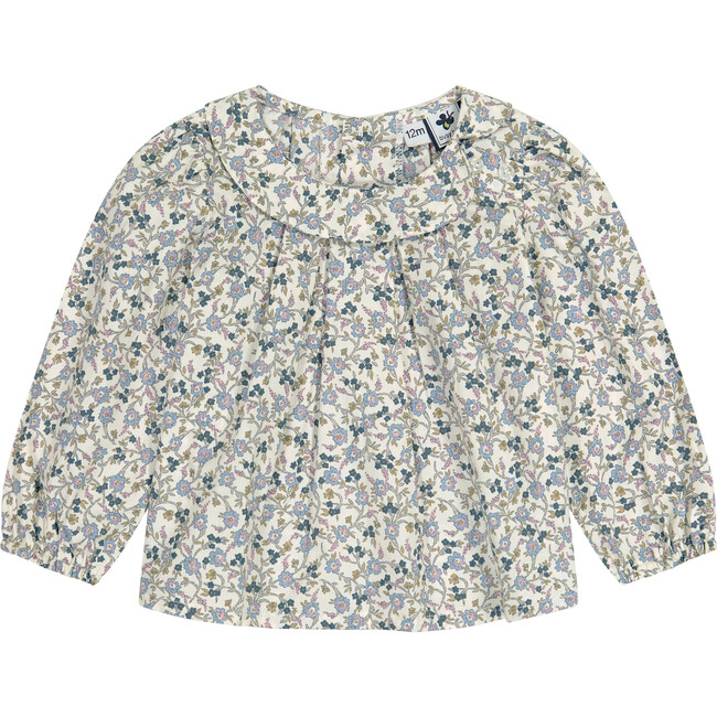 Sadie Side Floral Peter Pan Collar Bubble Sleeve Blouse, Cream