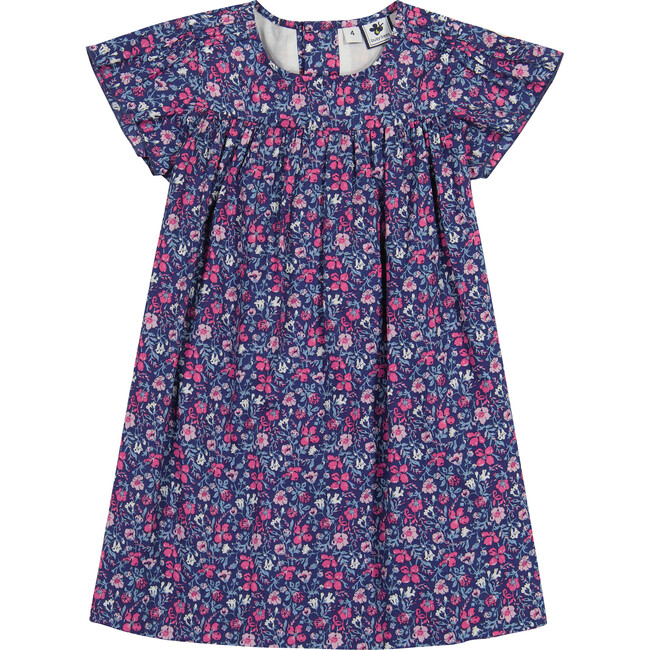 Olivia Floral Short Sleeve A-Line Dress, Pink & Navy