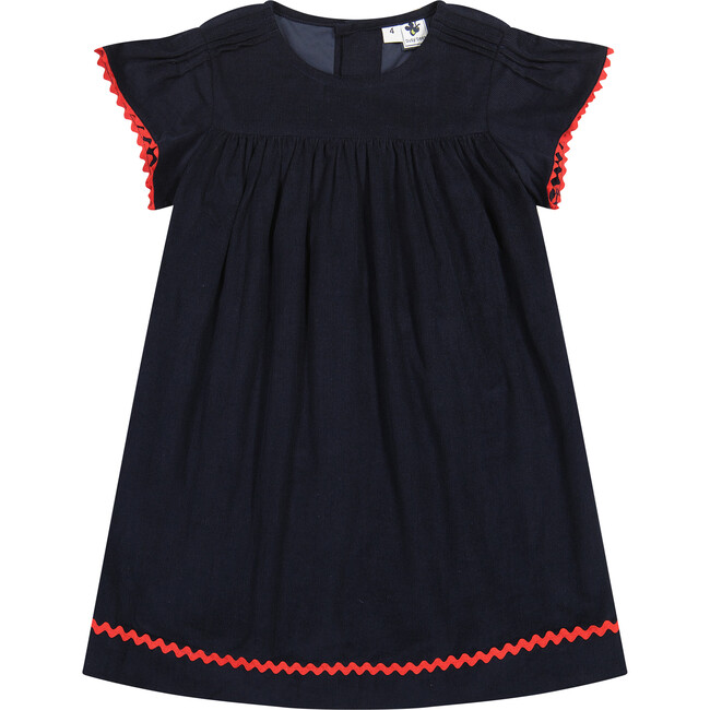 Olivia Corduroy Short Sleeve A-Line Dress, Navy