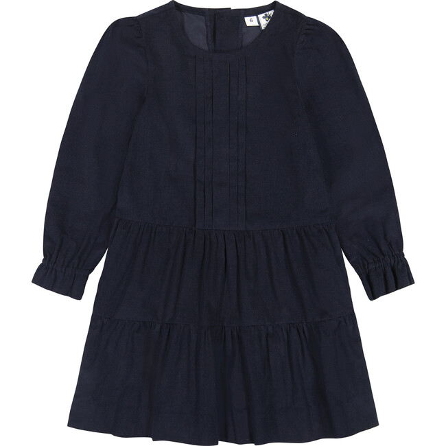 Poppy Corduroy Drop Waist Ruffle Cuff Sleeve Dress, Navy