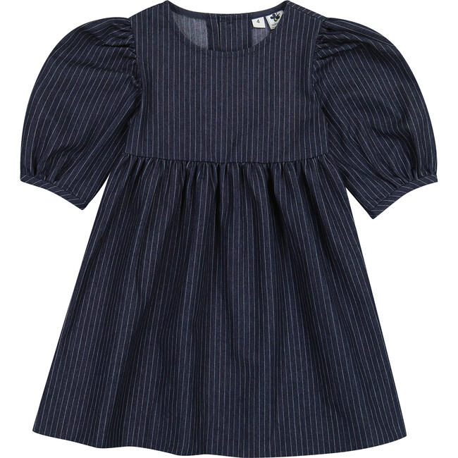 Nellie Striped Empire Seam 3-Quarter Bubble Sleeve Dress, Denim