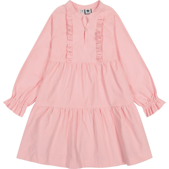 Isabelle Corduroy Ruffle Round Neck Elastic Cuff 2-Tiered Dress, Light Pink