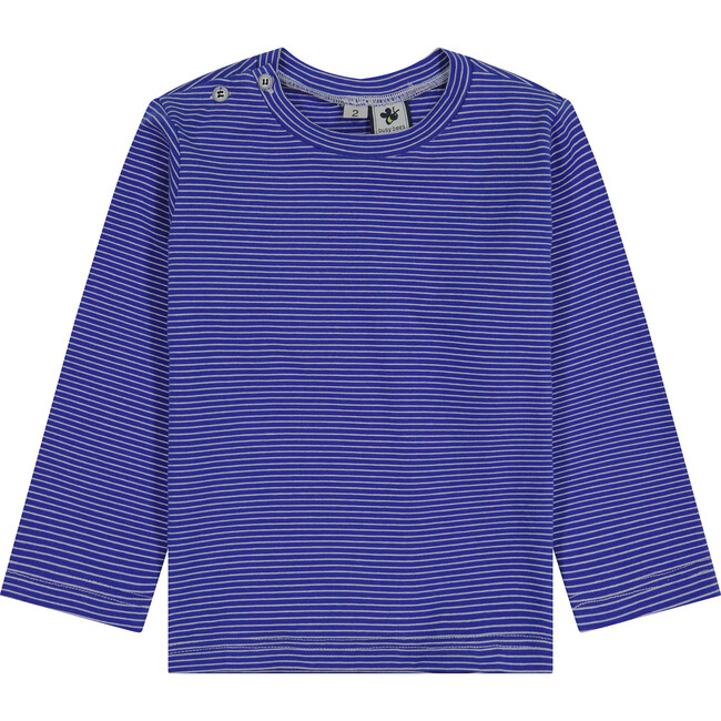 Henry Striped Button Shoulder Long Sleeve Tee, Royal Blue