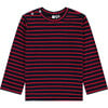 Henry Striped Button Shoulder Long Sleeve Tee, Navy & Red - T-Shirts - 1 - thumbnail