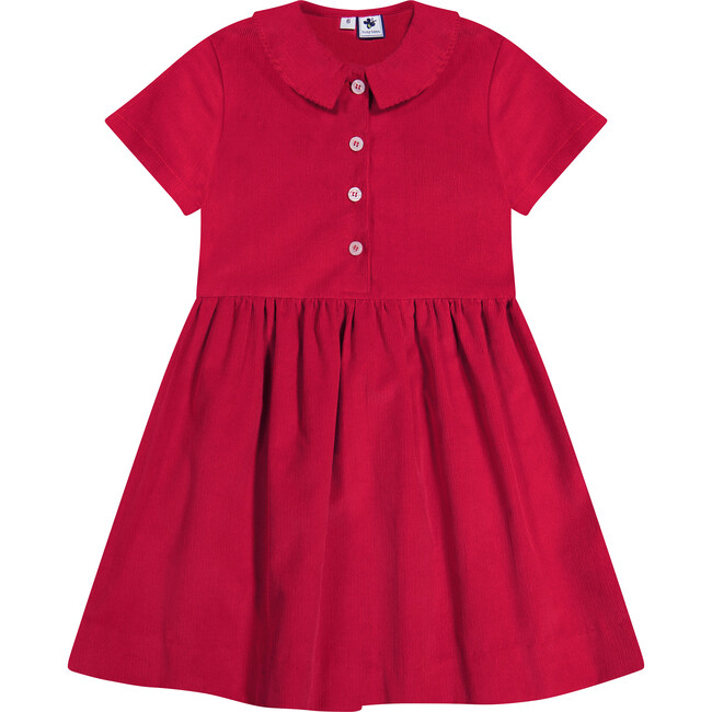 Charlotte Corduroy Point Collar Short Sleeve Dress, Red