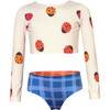 Sun Ladybugs Print Long Sleeve Top & Reversible Bottom Bikini, White - Two Pieces - 1 - thumbnail