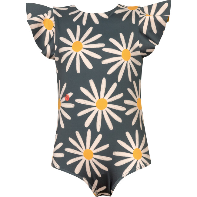 Dayana Daisy Bug Print Flounce Sleeve One-Piece Swimsuit, Grey