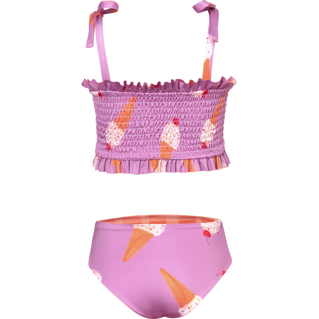 Waffle Ice Cream Print Ruched Top & Reversible Bottom Bikini, Lilac - Two Pieces - 2