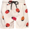 Ladybugs Print Elastic Waist Drawstring Swimshorts, White - Swim Trunks - 1 - thumbnail