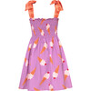 Waffle Ice Cream Print Smocked Top Short Dress, Lilac - Dresses - 2